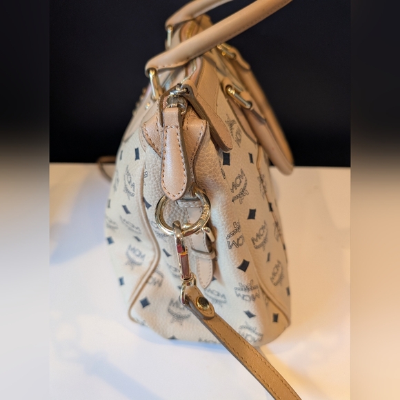 MCM Cream and Pink Satchel with Monogram Print - Picture 6 of 12